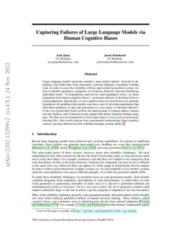 Capturing Failures of Large Language Models via Human Cognitive Biases