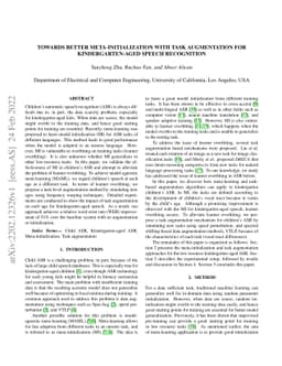 Towards Better Meta-Initialization with Task Augmentation for
  Kindergarten-aged Speech Recognition