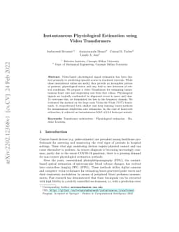 Instantaneous Physiological Estimation using Video Transformers