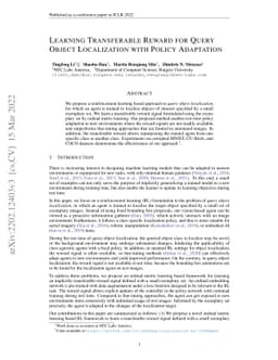Learning Transferable Reward for Query Object Localization with Policy
  Adaptation