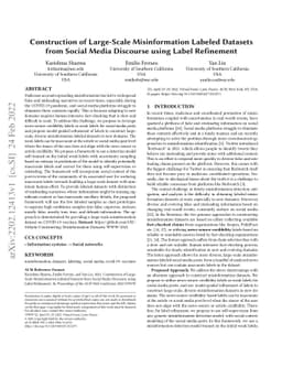 Construction of Large-Scale Misinformation Labeled Datasets from Social
  Media Discourse using Label Refinement