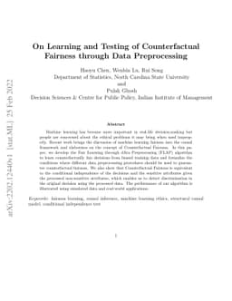 On Learning and Testing of Counterfactual Fairness through Data
  Preprocessing