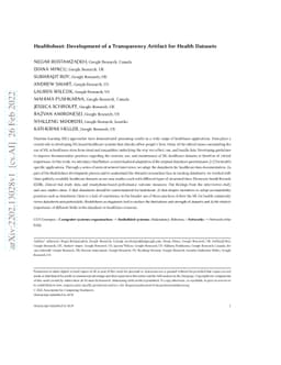 Healthsheet: Development of a Transparency Artifact for Health Datasets
