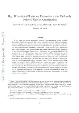 High Dimensional Statistical Estimation under Uniformly Dithered One-bit
  Quantization