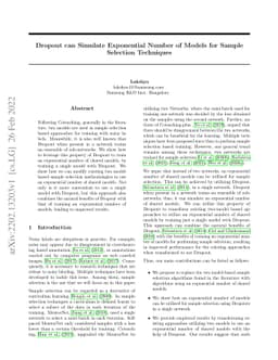 Dropout can Simulate Exponential Number of Models for Sample Selection
  Techniques