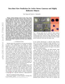 Next-Best-View Prediction for Active Stereo Cameras and Highly
  Reflective Objects