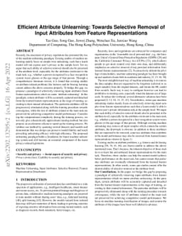 Efficient Attribute Unlearning: Towards Selective Removal of Input
  Attributes from Feature Representations