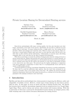 Private Location Sharing for Decentralized Routing services