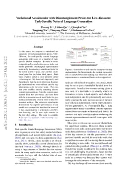 Variational Autoencoder with Disentanglement Priors for Low-Resource
  Task-Specific Natural Language Generation