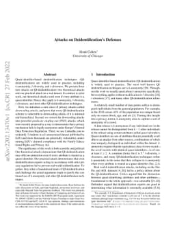 Attacks on Deidentification's Defenses