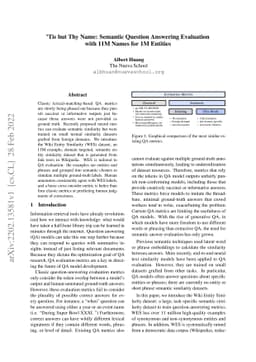 'Tis but Thy Name: Semantic Question Answering Evaluation with 11M Names
  for 1M Entities