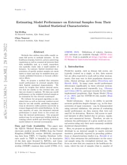 Estimating Model Performance on External Samples from Their Limited
  Statistical Characteristics