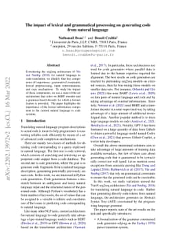 The impact of lexical and grammatical processing on generating code from
  natural language