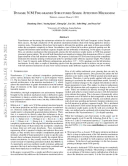 Dynamic N:M Fine-grained Structured Sparse Attention Mechanism