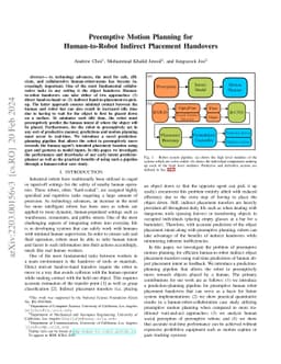 Preemptive Motion Planning for Human-to-Robot Indirect Placement
  Handovers