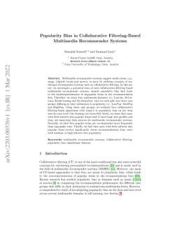 Popularity Bias in Collaborative Filtering-Based Multimedia Recommender
  Systems