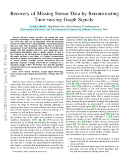 Recovery of Missing Sensor Data by Reconstructing Time-varying Graph
  Signals