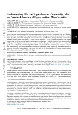Understanding Effects of Algorithmic vs. Community Label on Perceived
  Accuracy of Hyper-partisan Misinformation