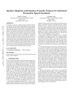 Speaker Adaption with Intuitive Prosodic Features for Statistical
  Parametric Speech Synthesis