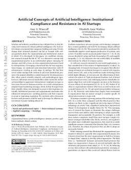 Artificial Concepts of Artificial Intelligence: Institutional Compliance
  and Resistance in AI Startups