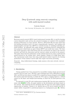 Deep Q-network using reservoir computing with multi-layered readout