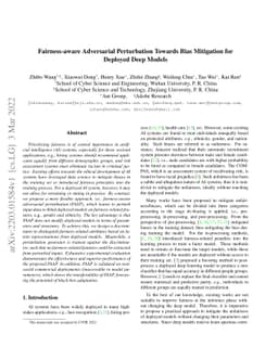 Fairness-aware Adversarial Perturbation Towards Bias Mitigation for
  Deployed Deep Models