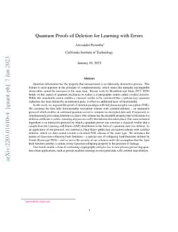 Quantum Proofs of Deletion for Learning with Errors