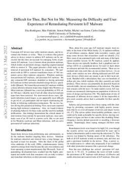 Difficult for Thee, But Not for Me: Measuring the Difficulty and User
  Experience of Remediating Persistent IoT Malware