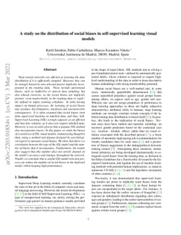 A study on the distribution of social biases in self-supervised learning
  visual models