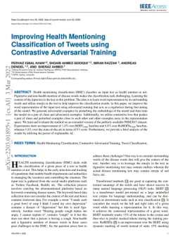 Improving Health Mentioning Classification of Tweets using Contrastive
  Adversarial Training
