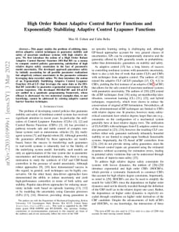 High Order Robust Adaptive Control Barrier Functions and Exponentially
  Stabilizing Adaptive Control Lyapunov Functions