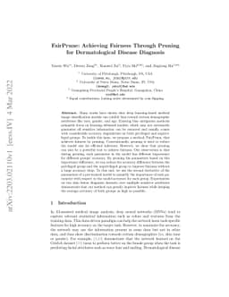 FairPrune: Achieving Fairness Through Pruning for Dermatological Disease
  Diagnosis