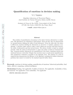 Quantification of emotions in decision making