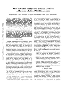 Whole-Body MPC and Dynamic Occlusion Avoidance: A Maximum Likelihood
  Visibility Approach