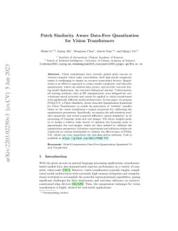 Patch Similarity Aware Data-Free Quantization for Vision Transformers