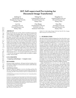 DiT: Self-supervised Pre-training for Document Image Transformer