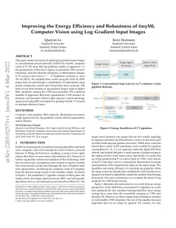 Improving the Energy Efficiency and Robustness of tinyML Computer Vision
  using Log-Gradient Input Images
