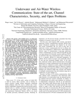 Underwater and Air-Water Wireless Communication: State-of-the-art,
  Channel Characteristics, Security, and Open Problems