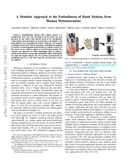 A Modular Approach to the Embodiment of Hand Motions from Human
  Demonstrations