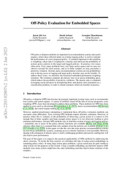 Off-Policy Evaluation in Embedded Spaces