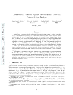 Distributional Hardness Against Preconditioned Lasso via Erasure-Robust
  Designs