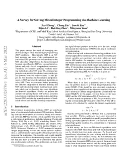 A Survey for Solving Mixed Integer Programming via Machine Learning