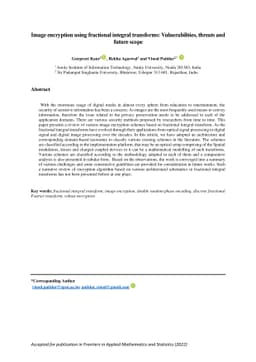 Image Encryption using fractional integral transforms: Vulnerabilities,
  threats and future scope