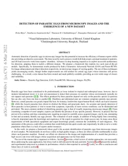 Detection of Parasitic Eggs from Microscopy Images and the emergence of
  a new dataset
