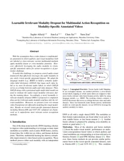 Learnable Irrelevant Modality Dropout for Multimodal Action Recognition
  on Modality-Specific Annotated Videos