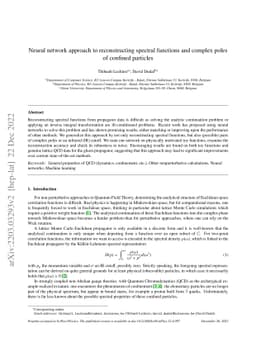 Neural network approach to reconstructing spectral functions and complex
  poles of confined particles