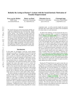 Reliably Re-Acting to Partner's Actions with the Social Intrinsic
  Motivation of Transfer Empowerment
