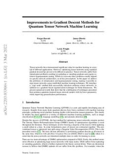 Improvements to Gradient Descent Methods for Quantum Tensor Network
  Machine Learning
