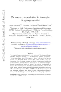 Cartoon-texture evolution for two-region image segmentation