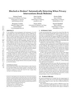 Blocked or Broken? Automatically Detecting When Privacy Interventions
  Break Websites